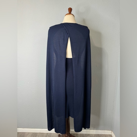ZARA‎ New Navy Blue Elegant Round Neck Knit Cape Dress Slit Long Sleeves Size S - Picture 9 of 17